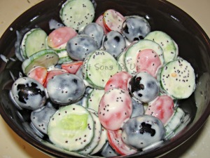 Cucumber Salad with grapes and a Light Strawberry Poppy Seed Dressing